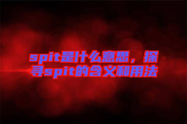 spit是什么意思，探尋spit的含義和用法