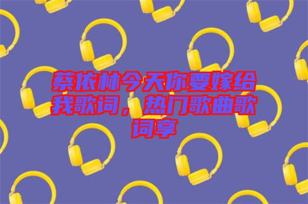 蔡依林今天你要嫁給我歌詞，熱門歌曲歌詞享