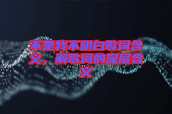 不是我不明白歌詞含義，解歌詞的深層含義