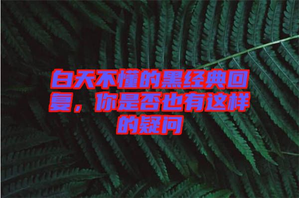 白天不懂的黑經典回復，你是否也有這樣的疑問