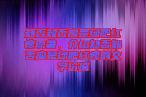 知否知否應(yīng)是綠肥紅瘦原著，介紹知否知否應(yīng)是綠肥紅瘦的文學(xué)價(jià)值