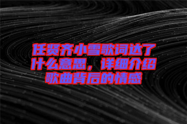 任賢齊小雪歌詞達了什么意思，詳細介紹歌曲背后的情感