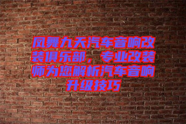 鳳舞九天汽車音響改裝俱樂部，專業改裝師為您解析汽車音響升級技巧