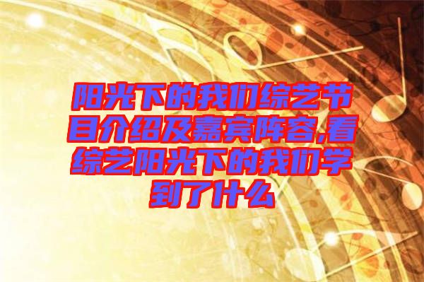 陽光下的我們綜藝節(jié)目介紹及嘉賓陣容,看綜藝陽光下的我們學(xué)到了什么